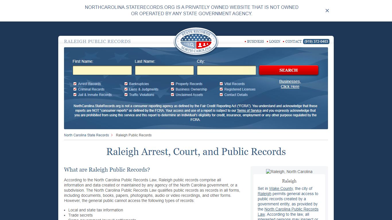 Raleigh Arrest and Public Records | North Carolina.StateRecords.org