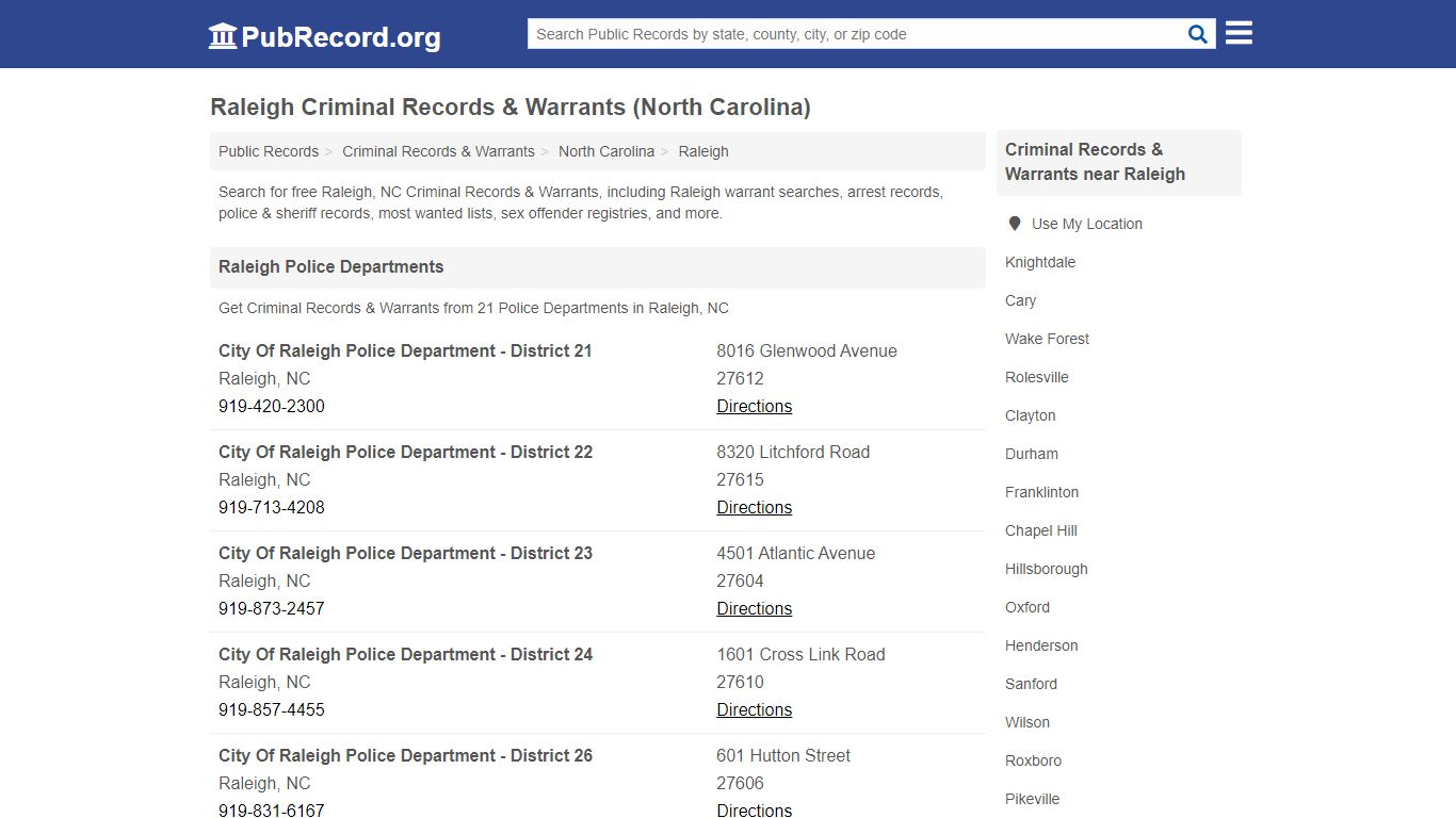 Raleigh Criminal Records & Warrants (North Carolina)